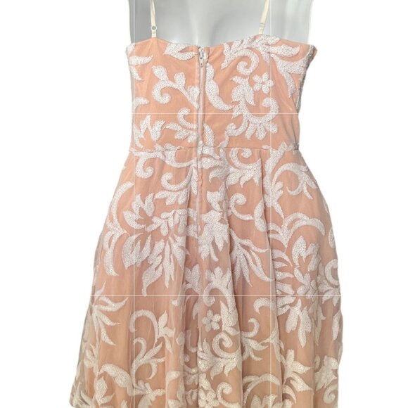 Jodi Kristopher Peach Dress w/ White Floral Sequin Overlay Womens Size 9 Lined - Picture 10 of 13